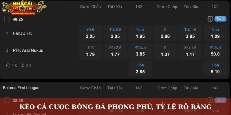Danh sách kèo cá cược bóng đá phong phú, tỷ lệ rõ ràng