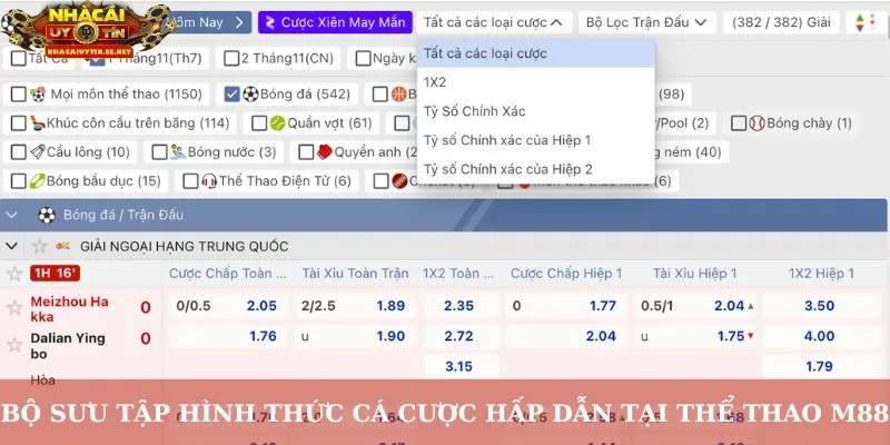 Bộ sưu tập hình thức cá cược hấp dẫn tại thể thao M88