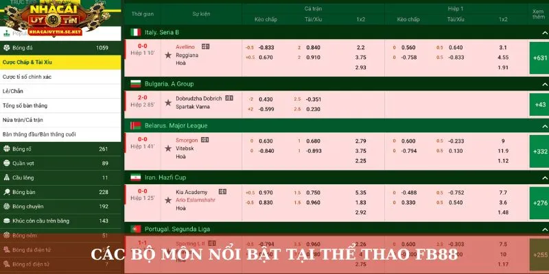 Các bộ môn nổi bật tại thể thao FB88
