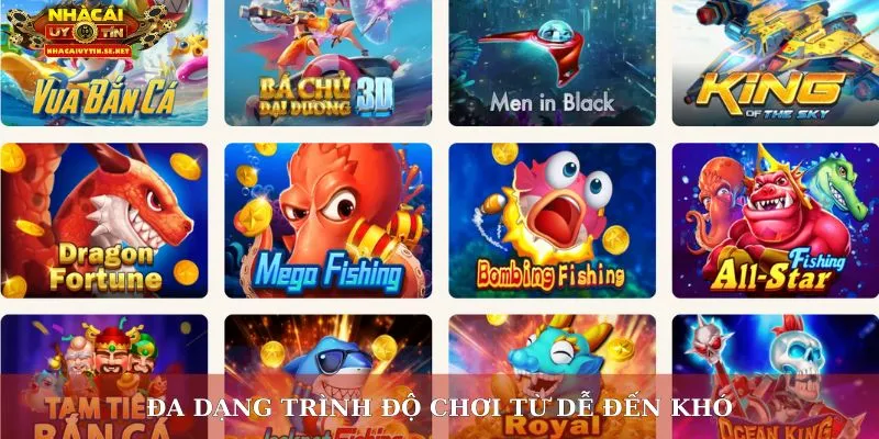 Đa dạng trình độ chơi từ dễ đến khó