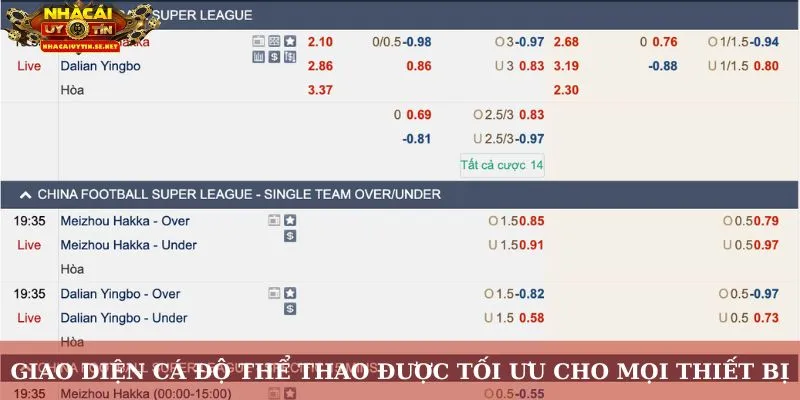 Giao diện cá độ thể thao được tối ưu cho mọi thiết bị