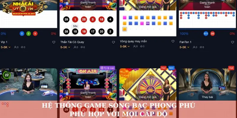 Hệ thống game sòng bạc phong phú, phù hợp với mọi cấp độ