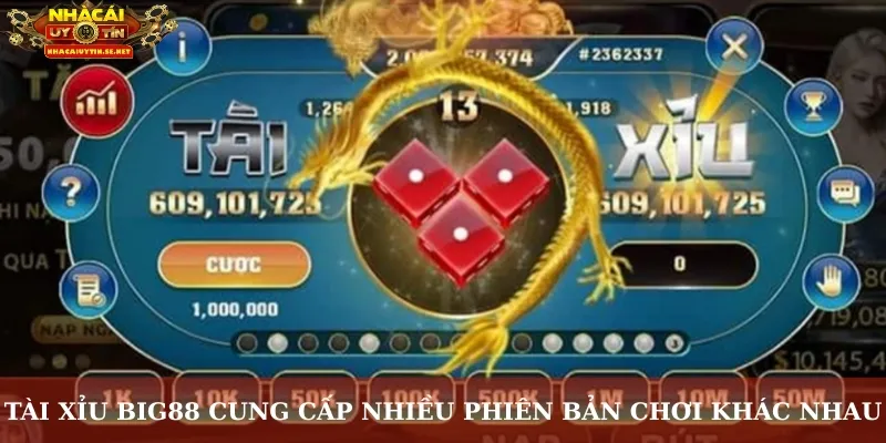 Tài xỉu Big88 cung cấp nhiều phiên bản chơi khác nhau